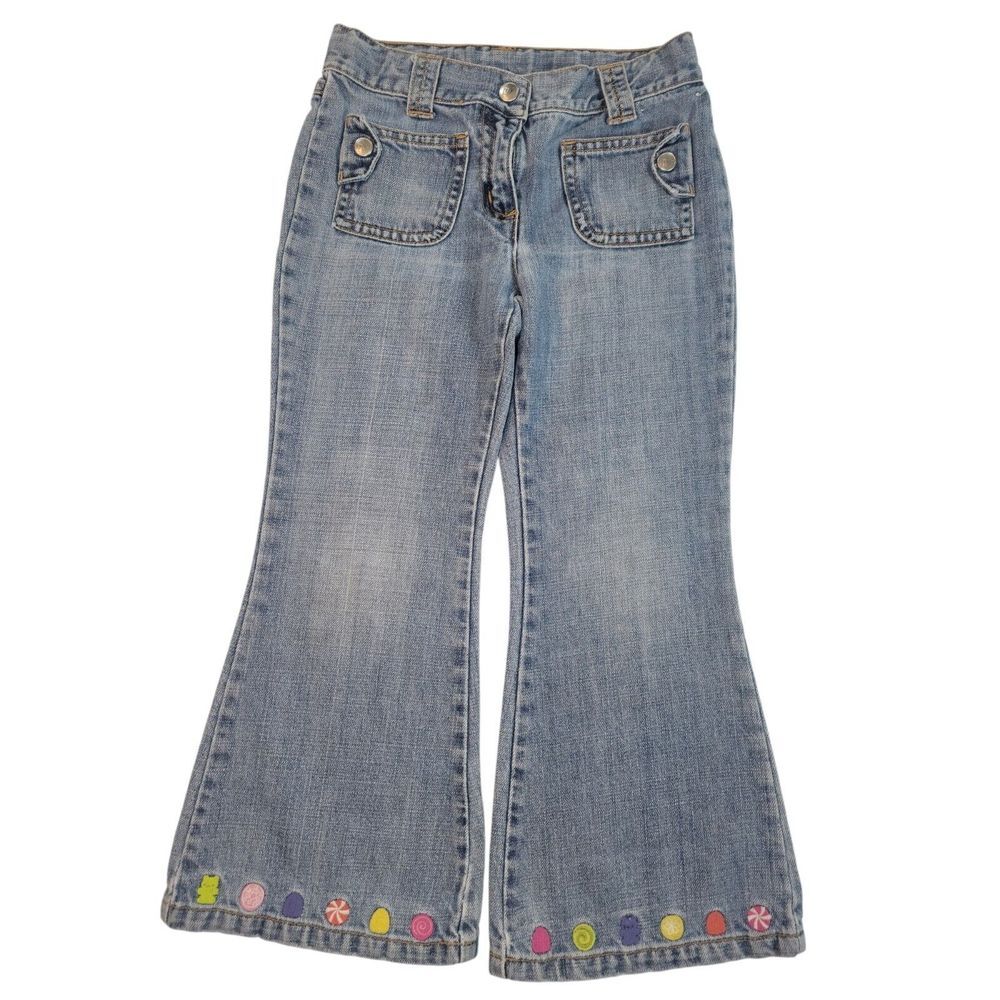 Gymboree Girls 5 Blue Jeans Embroidered Candy Gummy Bear Peppermint Gum Drop